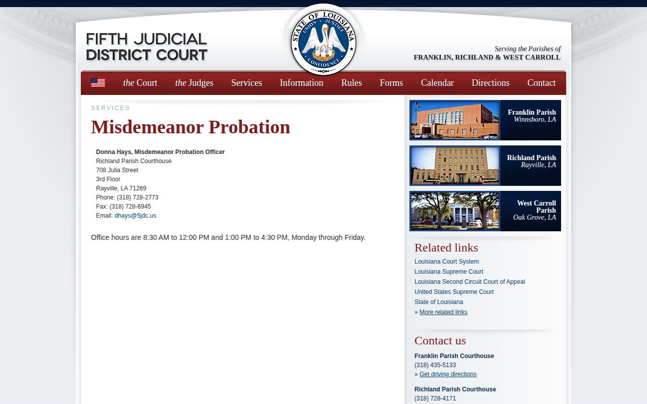 Richland Parish misdemeanor probation office record and contact page
