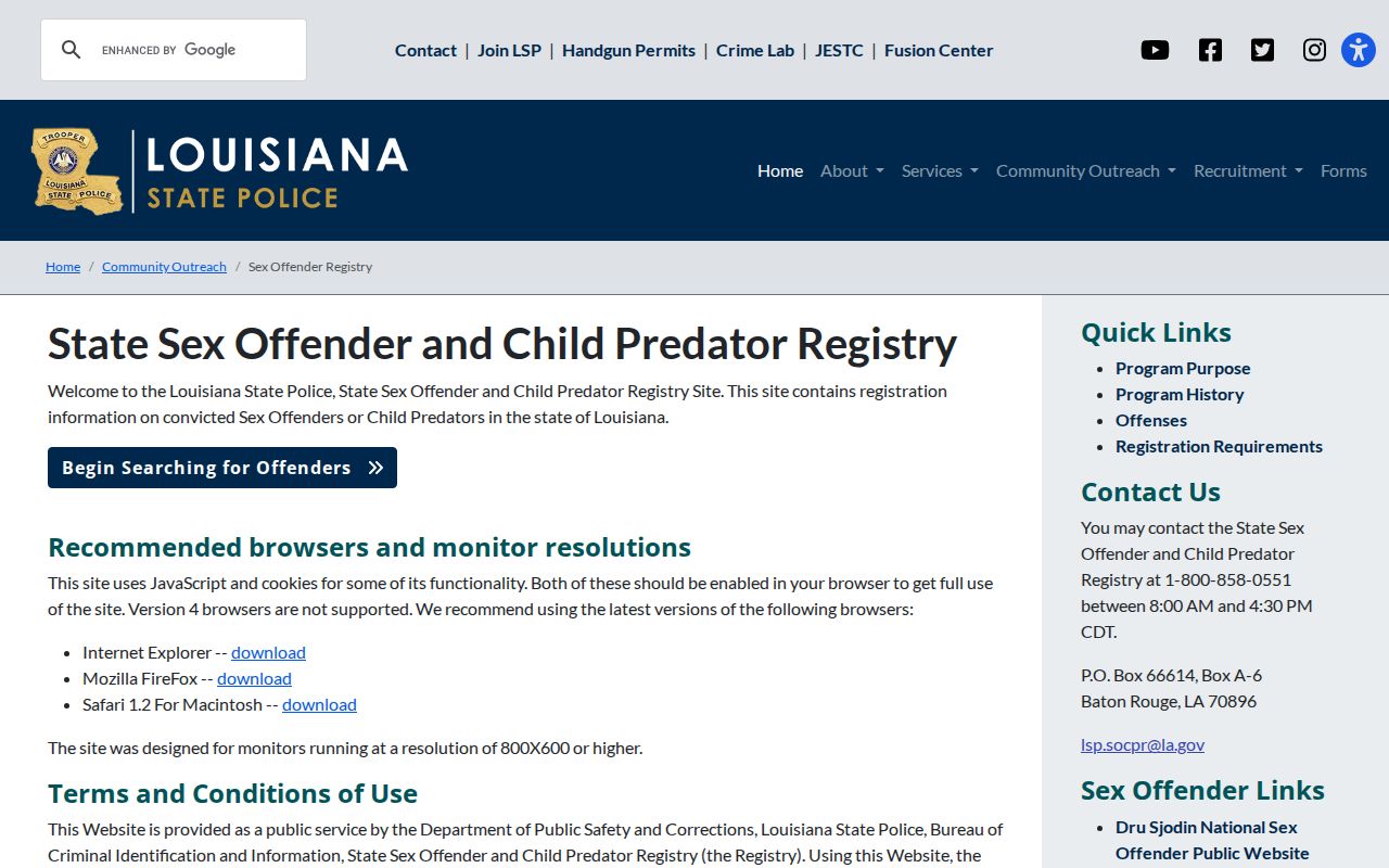 Louisiana registry as a limited Richland Parish released inmate image channel