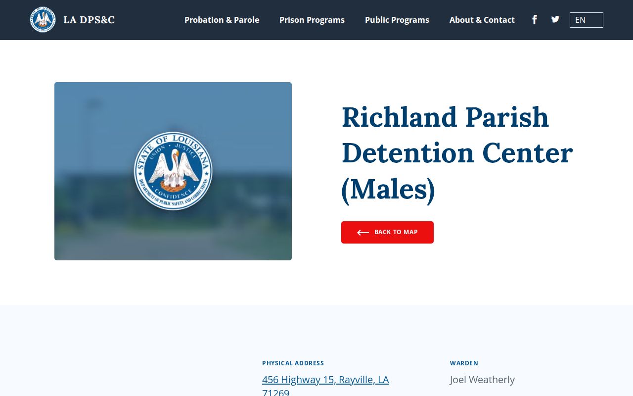 Richland Parish Detention Center Male release and facility listing